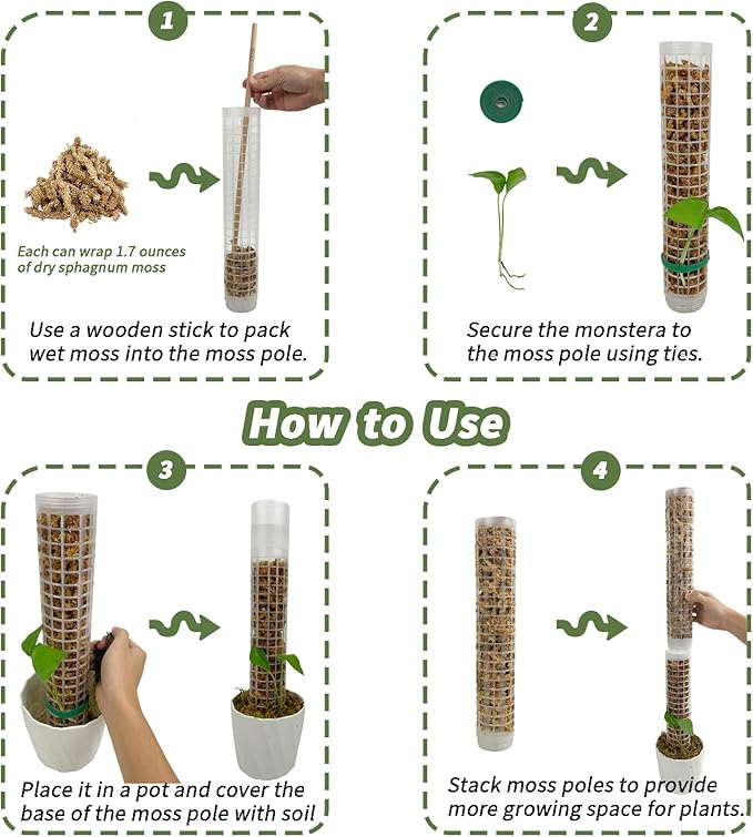 JEGU Self-Watering Moss Pole for Monstera Plant Support, 18.8 Inch Stackable Plastic Moss Pole for Climbing Plants. (2PACK-Lagre)