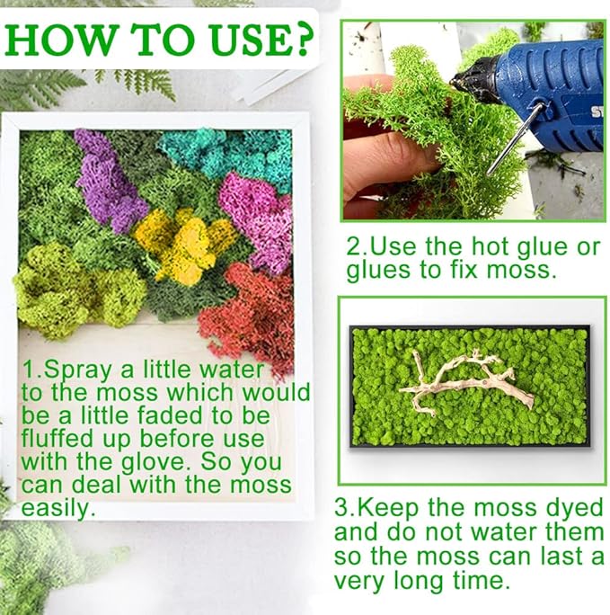 Preserved Moss for Crafts Blue Reindeer Moss for Potted Plants, Craft Decorative Moss Decor for Wall Art, Dried Moss(7oz, Blue)