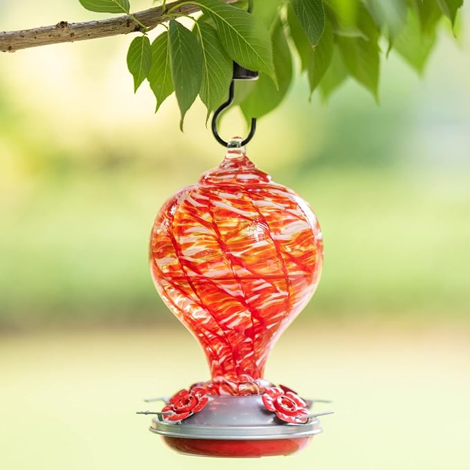 Muse Garden Hummingbird Feeders Blown Glass Hummingbird Feeder, Garden Backyard Decor, 32OZ, Lollipop | Muse Garden Hummingbird Feeders Blown Glass Hummingbird Feeder, Garden Backyard Decor, 32OZ, Lollipop