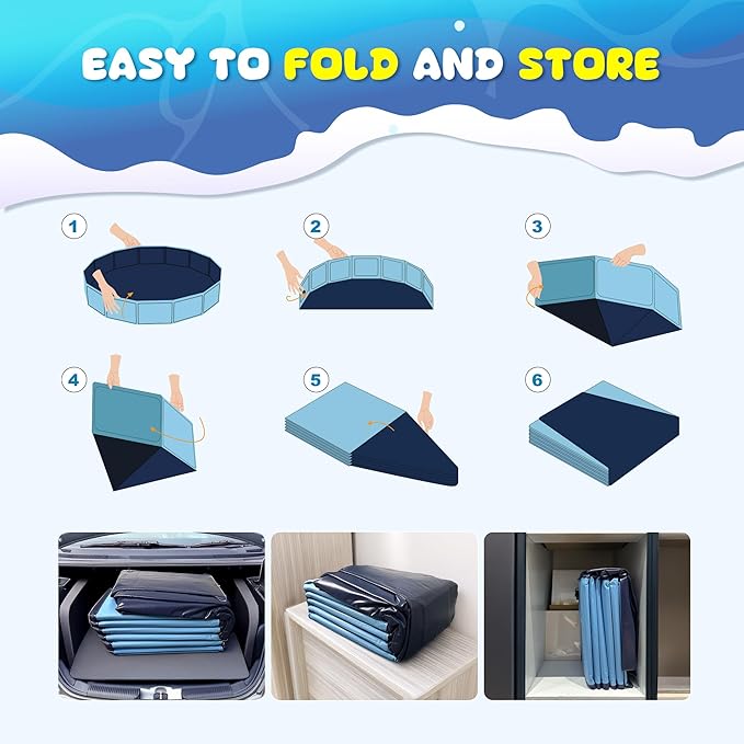 COMMOUDS Foldable Dog Pool, Collapsible Hard Plastic Dog Kiddie Swimming Pool, Portable Pet Bath Tub Wading Pools for Kids and Puppy Small Medium Large Dogs(71inch.D x 12inch.H)
