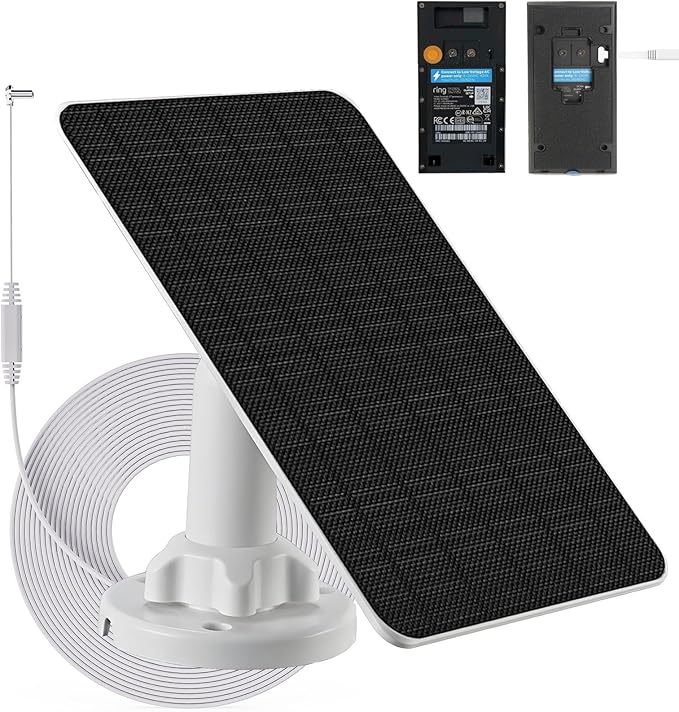 3W Solar Panel with Built-in 4000mAh Battery, Micro-USB Port, IP65, 13.2ft Charging Cable, Perfect Compatibility with Ring Video Doorbell (2nd Generation-2020 Release), no Need to Remove Stand