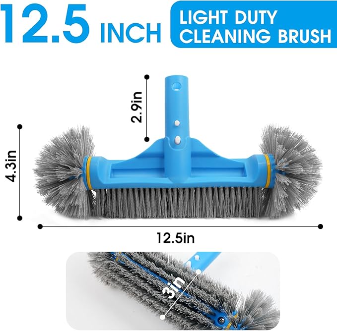 TidyMister 12.5'' Round End Pool Brush Head - Cleaning Wall & Tiles & Steps, Sturdy Nylon Bristles, Scrub Brush for Inground/Above Ground Pool, Spa, Hot Tub, No Pole
