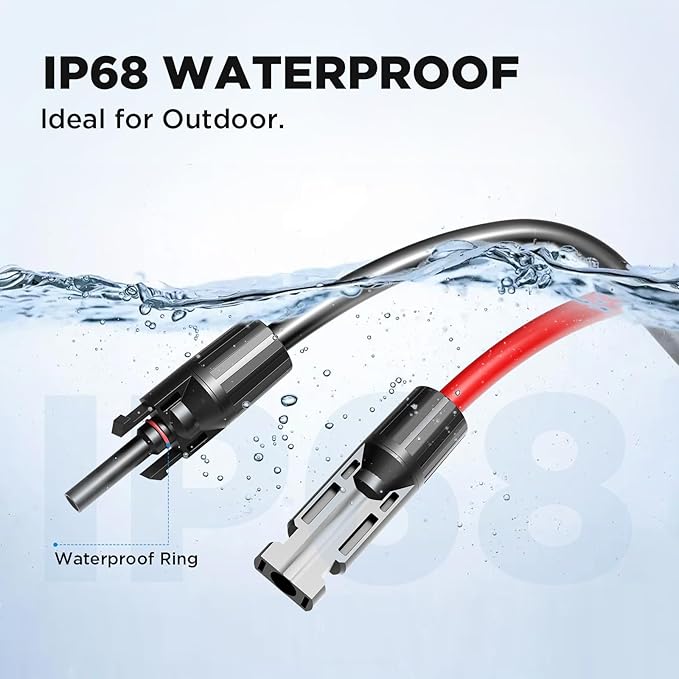 20FT 10AWG Solar Extension Cable (Red + Black), 30A/1000V DC, IP68 Waterproof PV Wire with Compatible Quick Connectors for Connecting Solar Panels, Controllers, and Solar Systems