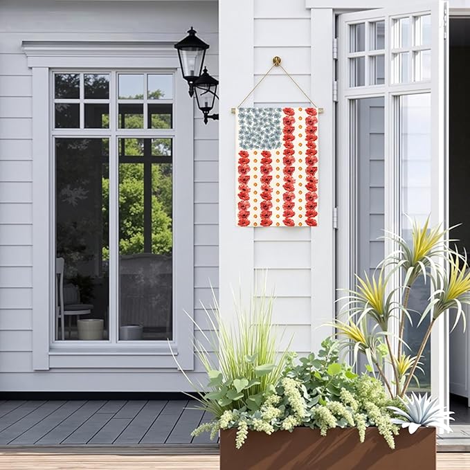 Large Patriotic Poppy House Flag American Flag Floral Gargen Flags Outdoor Double Sided Memorial Day Independence Day Fourth of July Oversized Yard Banner All Season Decor 28 x 40 Inch