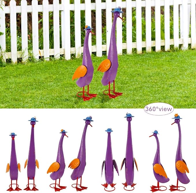 22" Duck Garden Statue Set of 2 Metal Ducks | Outdoor Decor Porch Animal Figurine Yard Art Sculptures Rustproof Lawn Ornament for Outside Patio Backyard Decorations