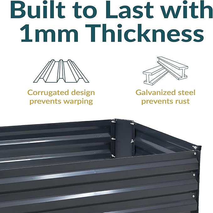 Sunnydaze Galvanized Raised Garden Bed Kit - 4x2x1 ft Outdoor Raised Garden Bed - Metal Planter Box for Vegetables, Flowers, Herbs - Dark Gray - 4' x 2' Rectangle