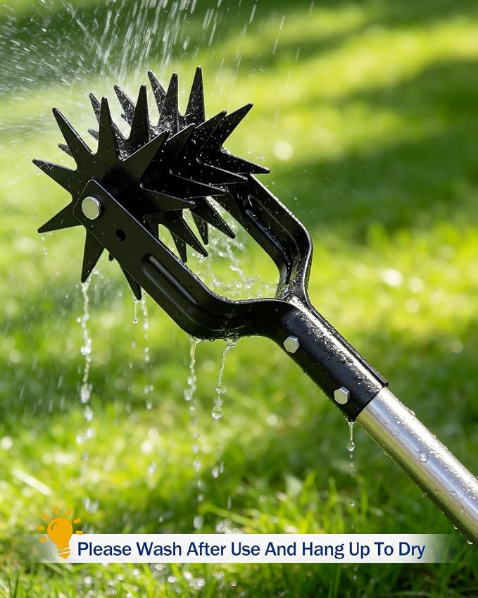 Joyhalo Rotary Cultivator Garden Tool, Manual Hand Tiller with 57in Adjustable Stainless Steel Pole and Parallel-Blades Tines for Reseeding Grass, Soil Aeration, and Small Garden Beds