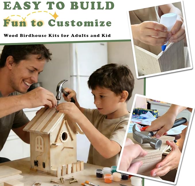 Large Wood Bird Houses for Outside Clearance,Woodworking Adult Crafts & DIY Bird House,Build it Yourself Birdhouse for Adults and Kits to Build, Hanging Birdhouse for Garden Yard Decor Gifts (2 Pack)