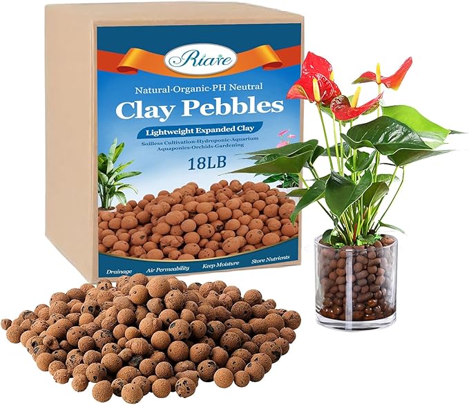Riare 18 LBS Organic Expanded Clay Pebbles for Plants- 4mm-16mm Natural Leca Balls Lightweight Hydroponic Clay Pebbles Aggregate for Indoor Plants, Hydroponic Growing, Plants Drainage, Aquaponics