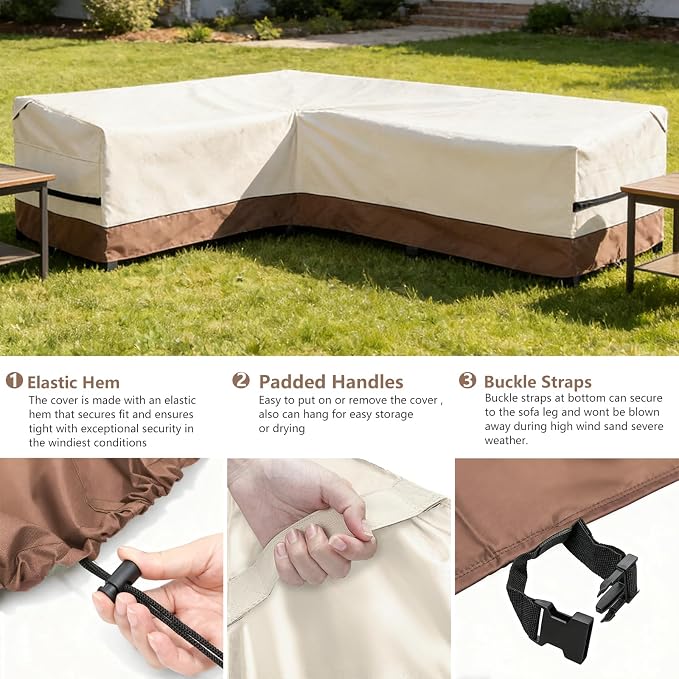 okcool Outdoor Sectional Cover,L-Shaped Patio Furniture Covers for 6-Seater Outdoor Sectional Furniture Couch 85"(110''L) x 32''D x 31''H, Beige & Brown