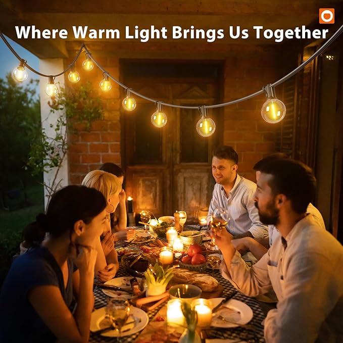 addlon Outdoor String Lights 50FT G40 with Remote, 27 LED Shatterproof Bulbs, Dimmable Patio Globe Lights Waterproof, Hanging Outside Lighting for Backyard, Garden, Deck, Balcony, Porch, Café, Decor