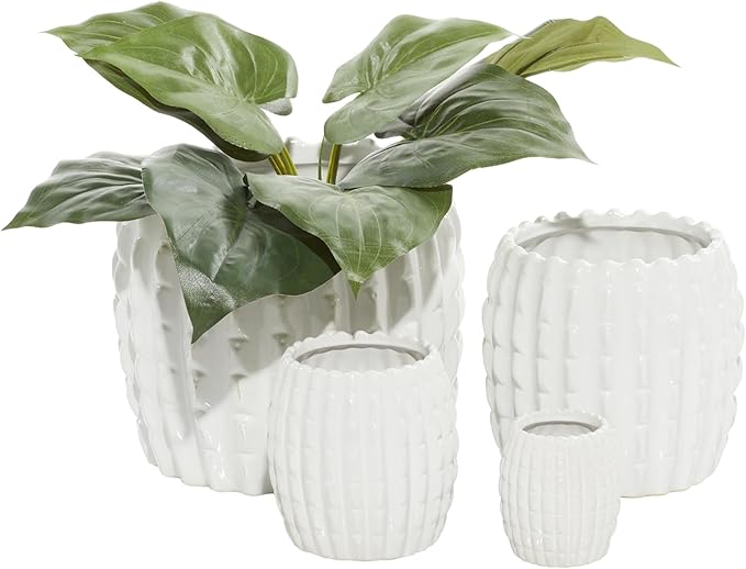 Deco 79 Ceramic Indoor Outdoor Planter Small Planter Pot, Set of 4 Planters 9", 7", 6", 4"H, White