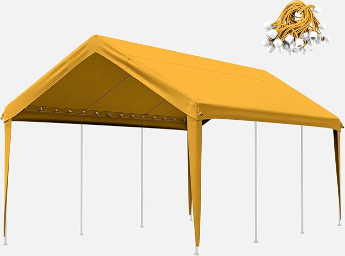 10 X 20 Ft Canopy Replacement Cover Heavy Duty Waterproof UV & Tear Resistant Car Tarp Canopy Tent Garage Top Shelter Oxford Cover with Ball Bungees (Frame is Not Included)