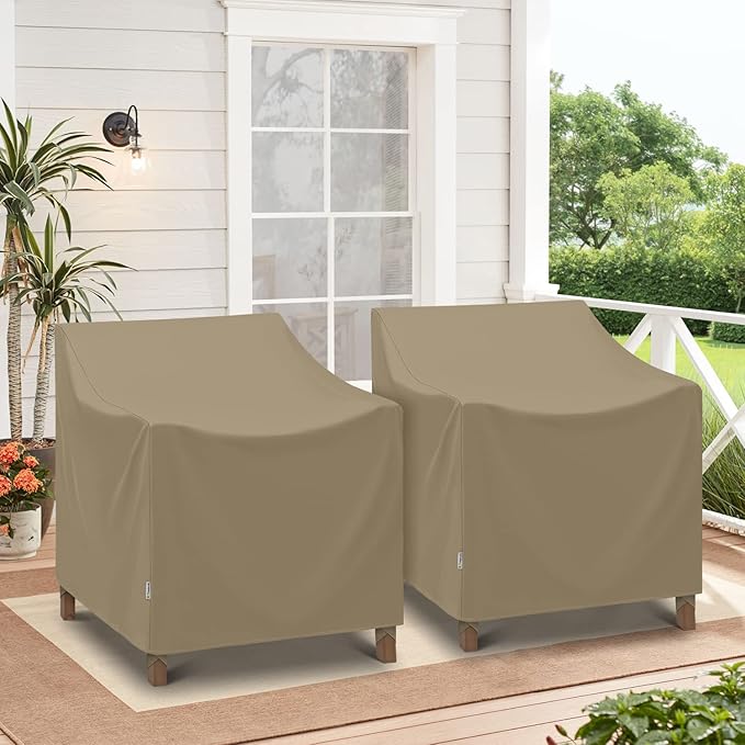 SunPatio Outdoor Chair Covers Waterproof 2 Pack, Heavy Duty Lounge Deep Seat Chair Covers, Fade & Rip Resistant Protector for Outdoor Furniture, All Weather Protection, 33.5"W x 37"D x 36"H, Taupe