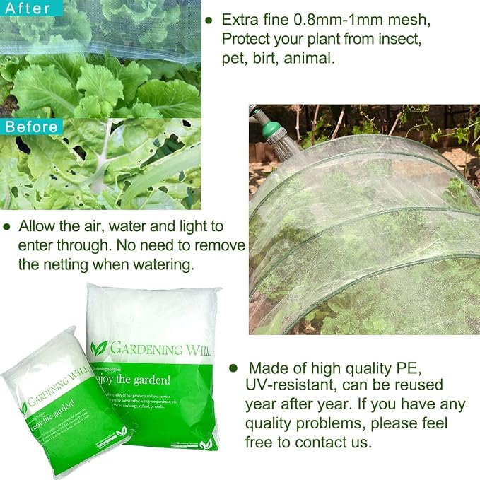 Roll Packed 5x100FT Garden Netting, Fine Mesh Pest Barrier Protect Your Plant Fruits Flower, Insect Bird Protection Netting for Raised Beds Greenhouse Hoops