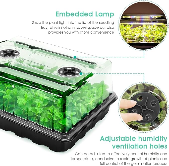 Seed Starter Tray with Grow Light, 192-Cell Seed Starter Kit, Seedling Starter Trays with Humidity Domes, Automatic Timer, Adjustable Light Indoor Gardening Plant Germination Trays