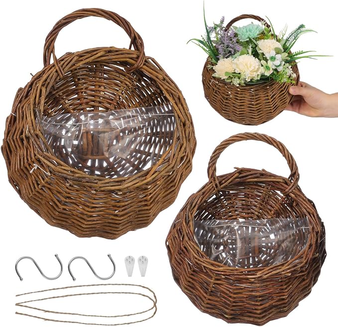 BESPORTBLE 2pcs Creative Rattan Flower Baskets Multi-Function Wall Decor for Indoor Plants Handmade Hanging Flowerpots for Home Patio and Garden Decorations