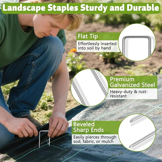 Heavy Duty 12 Inch Galvanized Landscape Staples Stakes, DUNPUTE 15 25 50 100 Pack 8 Gauge Garden Metal Stakes, Ideal for Weed Barrier Stakes, Drip Irrigation Tubing, Landscape Fabric, Lawn(25, 12inch)