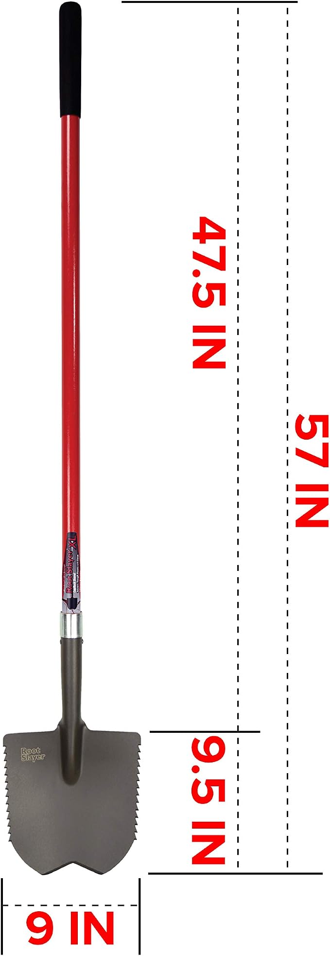 Root Slayer 23011 XL Caprock Garden Shovel for Digging Tough Soil and Roots, Fiberglass Shaft, Steel Spade Tool, Red
