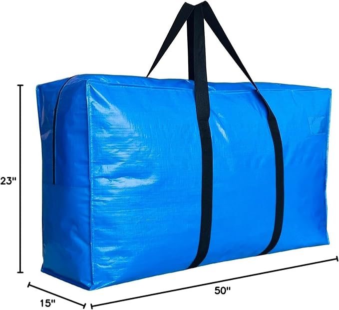 75 Gallon Extra Large Storage Bags, Jumbo Moving Storage Bags, Foldable Big Blue Duffle Bag for Travel, 50x23x15inch - 1PACK