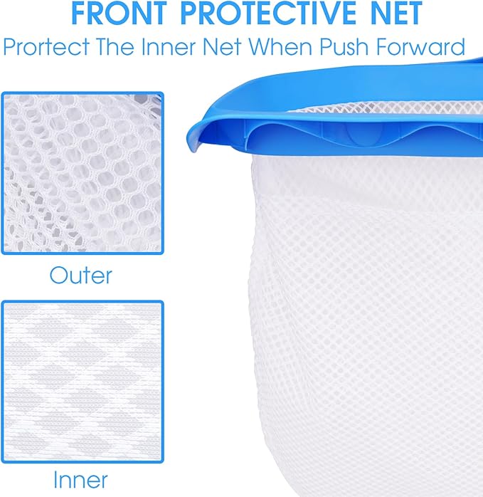 TidyMister Pool Skimmer Net with Front Double Layer Net, Ultra Fine Mesh Diamond Netting Pool Leaf Rake for Above Ground Pools & In-ground Pools, Fit with 1-1/4'' Standard Pole