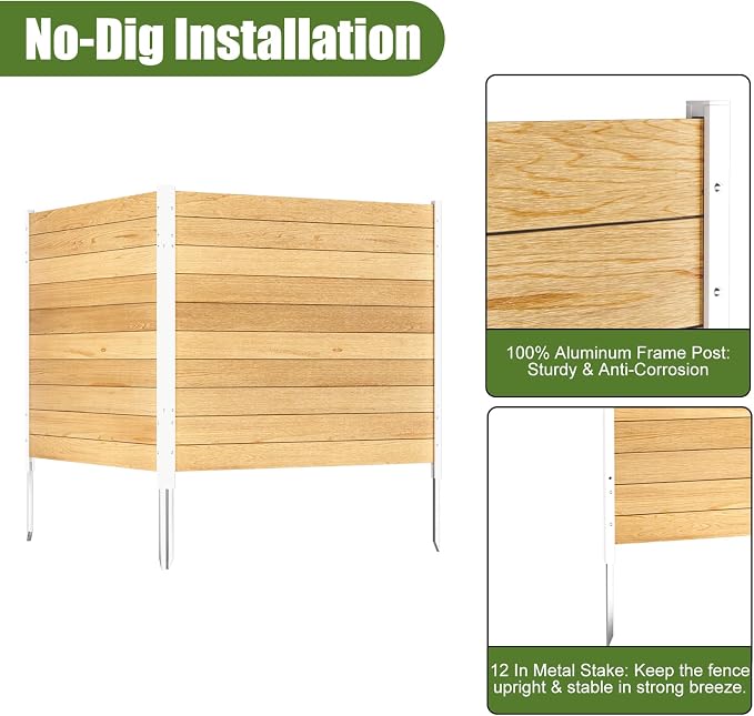 Outdoor Privacy Fence 2P-38''W x 42''H Wood Fence Privacy Screen No Dig Fence Panels, Fencing for Garden Patio Pool Equipment Enclosure Trash Bin Air Conditioner, Privacy Fence Panels Horizontal,White