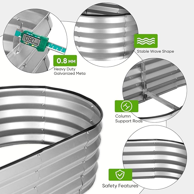 Galvanized Raised Garden Bed 6x3x1ft, Rust-Resistant Metal Oval Planter Box Outdoor, Easy Assembly Planting Bed Kit for Vegetables, Fruits, Herbs - Silver