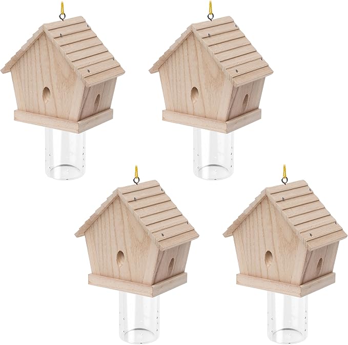 GRTRE 4 Pack Wood Carpenter Bee Trap for Outside - Nature Chalet Style Carpenter Bee Traps Outdoor Hanging
