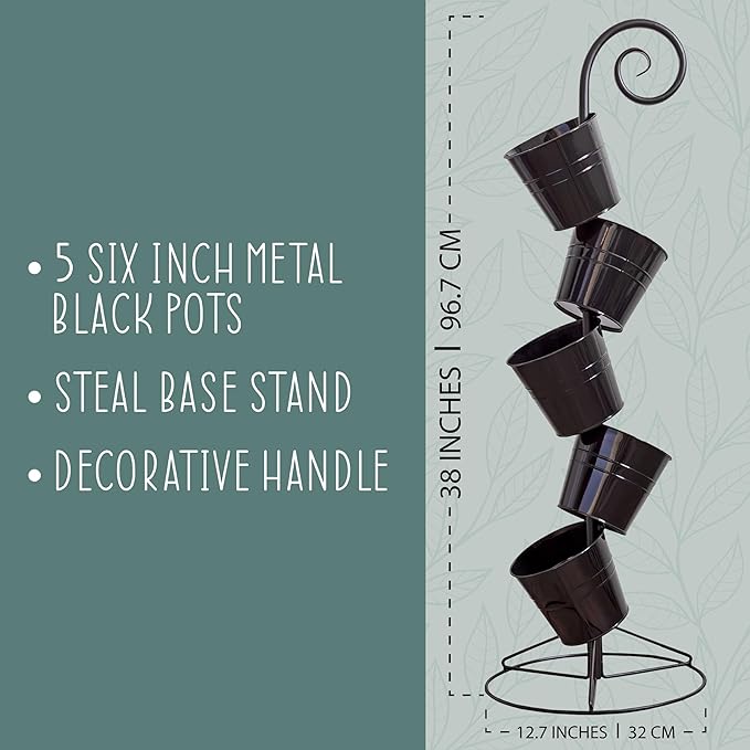 Esterno Hanging Flower Pot Tiered Stand (Black), Metal Outdoor Stacking Planter