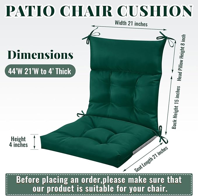 Sintuff 2 Pcs 44 x 21 x 4 Patio Chair Cushions Outdoor Chair Cushion Seat/Back Tufted Pillow with Ties Water Resistant Replacement Indoor Patio Furniture Outdoor Furniture (Solid Color,Teal)