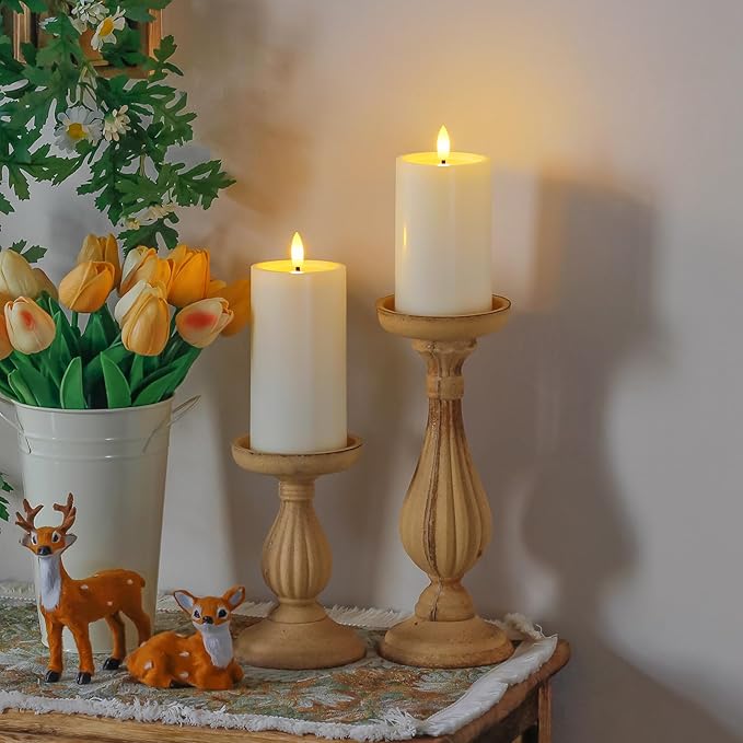 Yeelida Outdoor 6pcs Flameless Waterproof Candles with Handy Remote Control, Cycle Timer Battery Operated Candle Grease Effect LED Flickering Pillar Plastic Long Lasting (Ivory, 3" x4" 5" 5" 6" 6" 7")