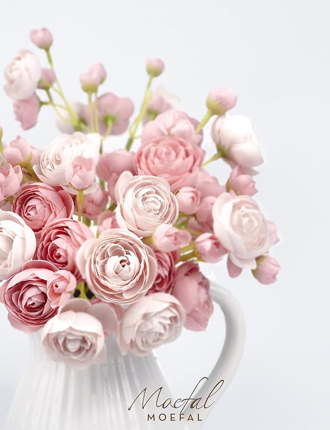Ranunculus Artificial Flowers 18pcs, Faux Silk Mini Ranunculus Bulk Fake Wedding Filler Flowers for DIY Bouquets Centerpieces Bridal Shower Decorations Arrangements, Dusty Rose