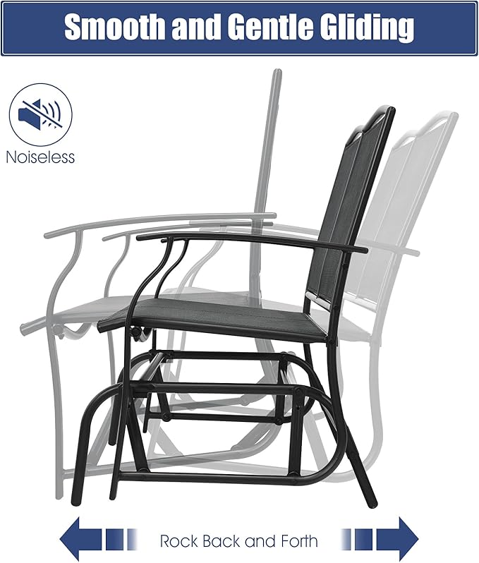 Giantex Patio Glider Benches for Outside, Swing Glider Chair with Steel Frame, 400 LBS Capacity, Patio Swing Rocker, 2-Person Loveseat for Backyard, Poolside, Lawn, Balcony, Porch Glider Bench(Black)