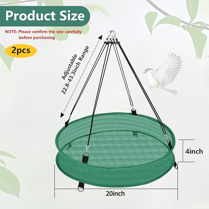 Lettry 2Pcs Bird Seed & Shell Catcher Tray for Hanging Bird Feeder Platform, Birdseed Hoop for Outdoor Garden Hanging Tray (Green, 20inch)