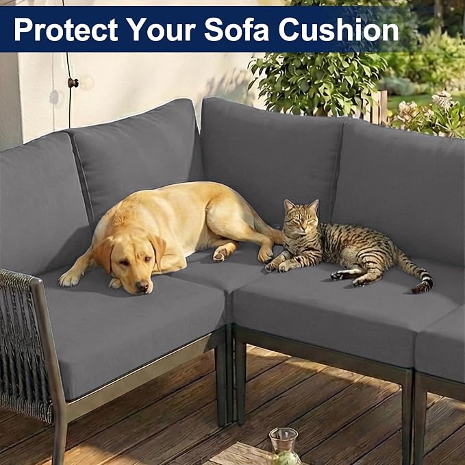 Smiry Waterproof Patio Cushion Covers, Stretch Outdoor Couch Slipcovers Replacement Washable Furniture Protector Sofa Chair Seat Cover for Dogs and Pets (12 Pcs, Grey)