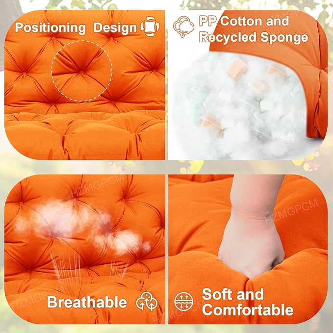 Extra Thick 5" Waterproof Porch Swing Cushions Outdoor 60 inch Swing Cushions 3 Seater Replacement with Backrest and Ties for Outdoor Furniture Patio Bench Garden (Orange)