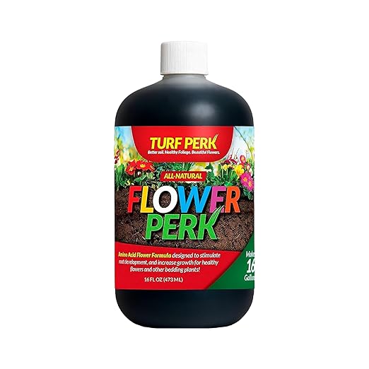 Turf Perk Flower Perk Amino Acid Flower Formula – 16 fl oz – Concentrate Makes Up to 16 Gallons – Amino Acid Plant Formula – for Flowers & Bedding Plants – Safe for Pets