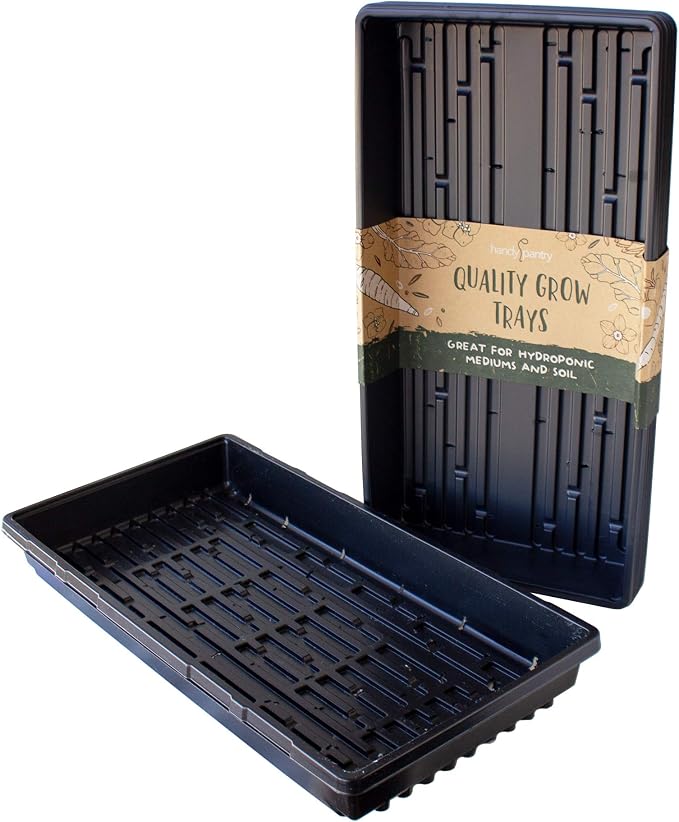Handy Pantry 10-Pack 1020 Garden Growing Trays with Drain Holes - 10" x 20" | Plastic Plant Trays with Holes for Wheatgrass, Microgreens, Hydroponics, Nursery Flats, and Greenhouse Growing Supplies