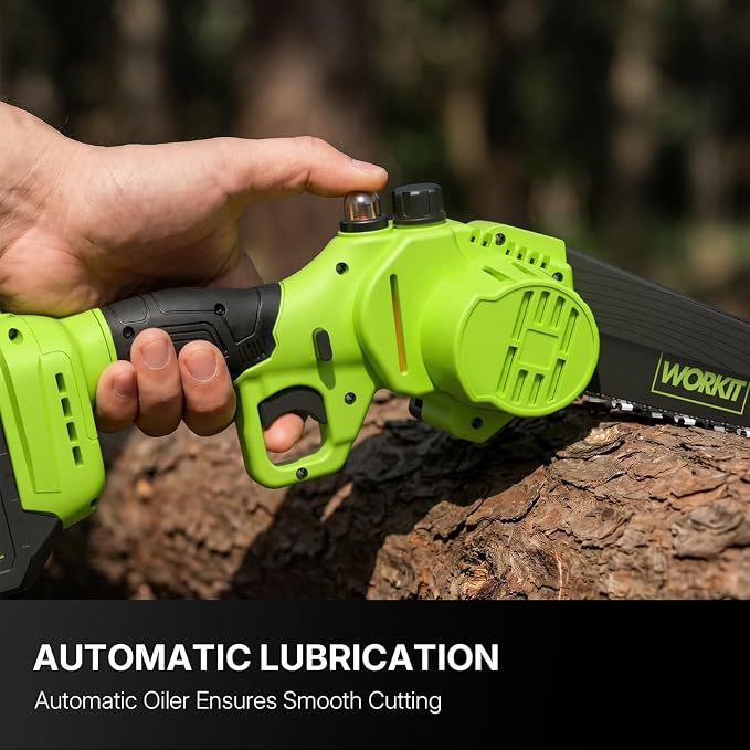 WORKIT 2-In-1 Electric Pole Saws for Tree Trimming, 8 Inch Mini Chainsaw Cordless with 2×4.0Ah Batteries, 14Ft Tree Trimmer Pole Saw, Electric Chainsaw with Auto Oiler, Tool-Free Tension