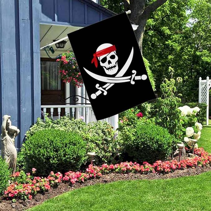 AOYEGO Pirate Flag House Flag 28 x 40 Inch Large Vertical Double Sided Jolly Roger Skull With Crossed Bones Seasonal Outside Décor for Garden Yard Farmhouse Flags
