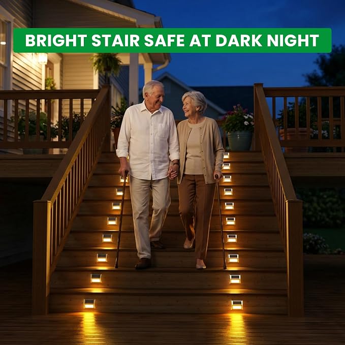 JSOT Solar Lights Perfect for Deck, Fence, Stair, Step Decor-Warm White-8P | Stainless steel material, waterproof, Solar Powered, yard, patio deck rail