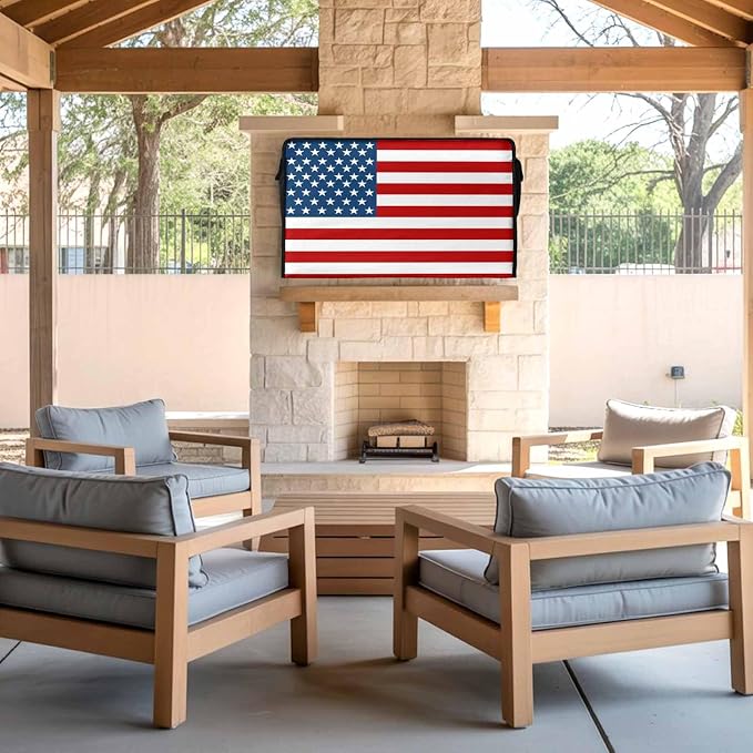 American Flag Outdoor TV Cover - 30-32 Inch Weatherproof, USA Flag Waterproof TV Enclosure with Zipper & Roll Up Front Flap