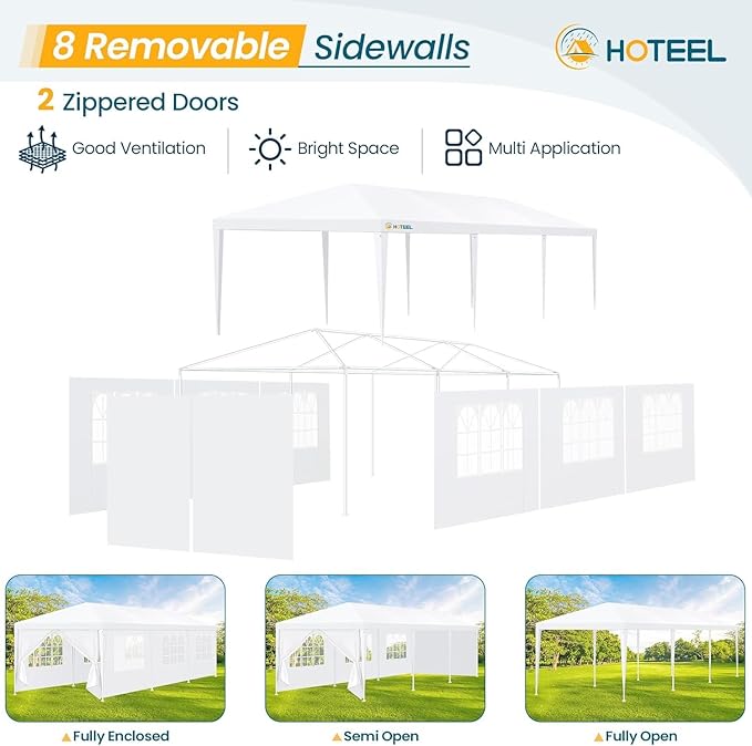 HOTEEL 10x30 Party Tent, 300 Sq Ft Outdoor Canopy with 8 Removable Sidewalls, 2 Zipper Doors, 16 Ropes and 36 Stakes, Carpas para Fiestas for Wedding BBQ Backyard Event, White