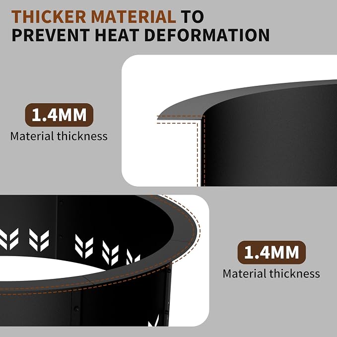 Outdoor Smokeless Fire Pit Ring Insert, Heavy Duty 30 Inch Inner|36 Inch Outer Diameter, Metal Round Fire Ring for Outside Wood Burning, Black
