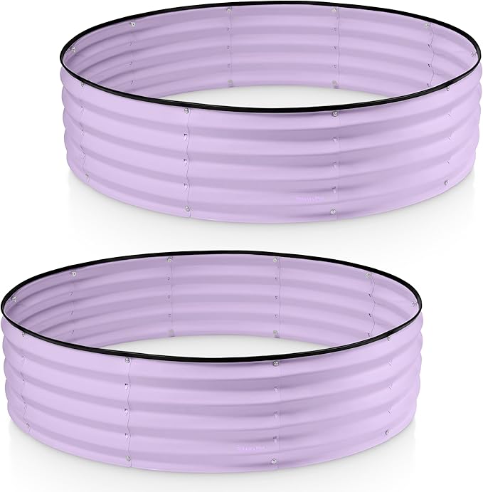 Round Galvanized Raised Garden Bed // 4×4×1 ft (2-Pack) Galvanized Raised Garden Beds Outdoor for Gardening, Vegetables, Flowers (Lavender) // Patented Tool-Free Design Round Planter