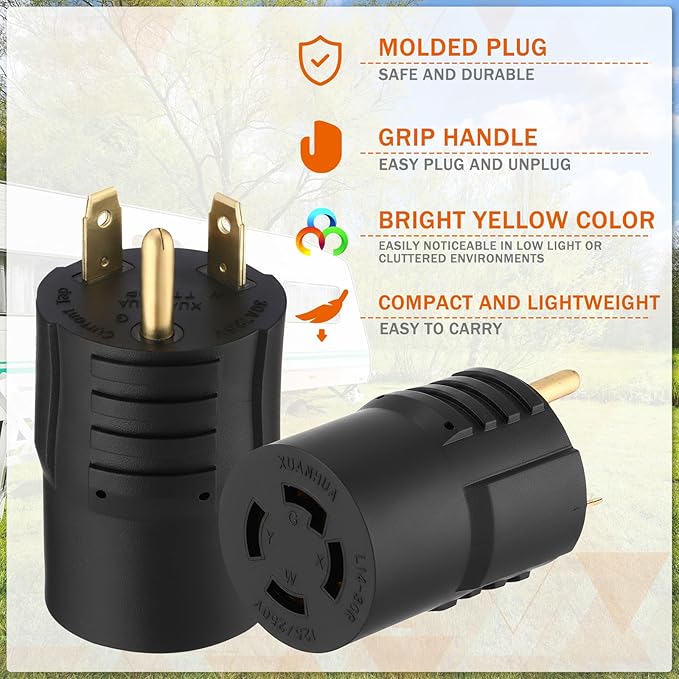 Kanayu NEMA TT-30P to L14-30R Generator Transfer Switch Adapter, 30 Amp 3 Prong to 4 Prong Lock RV Generator Plug Adapter to House Inlet Box(Black)