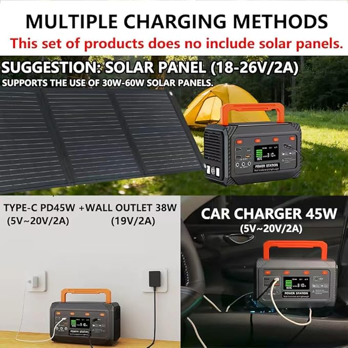 300W Portable Power Station,270Wh Camping Lithum Battery Solar Generator with 2 AC Output, USB-C PD 45W, Quick Charge Battery Pack for Home Use Camping Travel Emergency Hunting