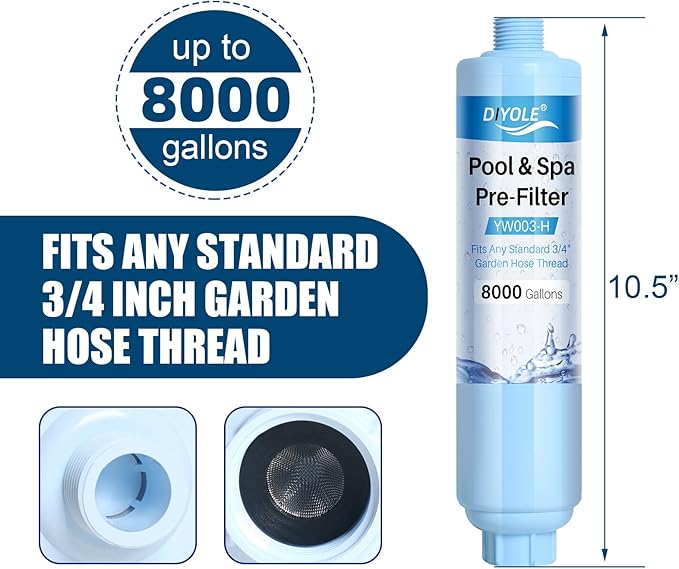 Garden Hose Filter for Filling Pool,Garden Hose Filter for Filling Hot Tub/Spa, Greatly Reduces Sediment, Chlorine, Heavy Metals and Odors, Standard 3/4" Garden Hose Thread