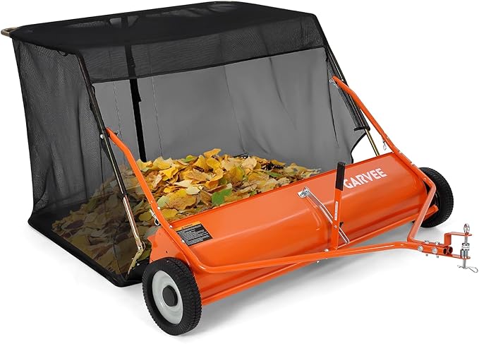 Garvee 52" Tow-Behind Lawn Sweeper – 27 cu.ft. Large-Capacity Pull-Behind Grass & Leaf Collector, Heavy-Duty Adjustable Height, Dumping Rope Design for Easy Debris Disposal, Fits Tractors & ATVs