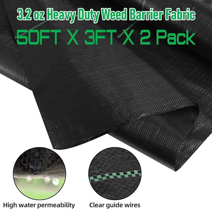 LAVEVE 3FT x 100FT Weed Barrier Landscape Fabric Heavy Duty, 3.2oz Premium Garden Ground Cover Mat for Weed Control, Gardening, Plant Beds and Farming